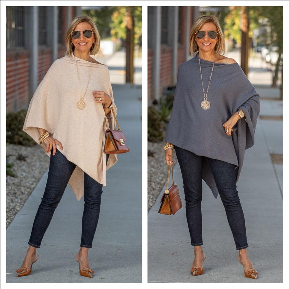 Our Oatmeal And Blue Gray Pull On Ponchos - Just Style LA