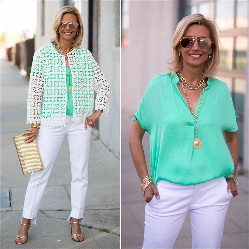 Our White Lace Jacket Styled With A Mint Top - Just Style LA