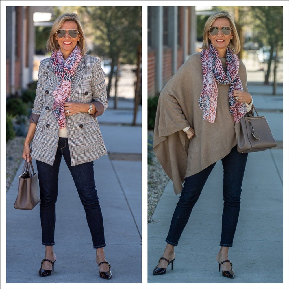 Plaid Blazer Animal Print Scarf And A New Poncho – Just Style LA