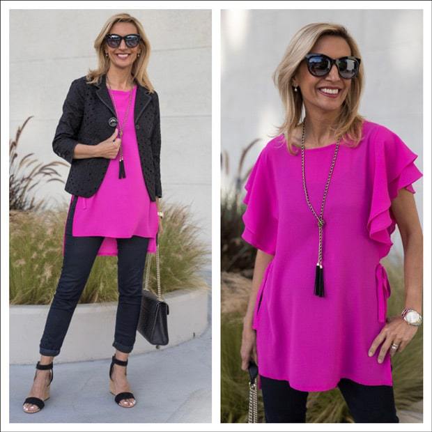 Proportion Play With Our Fuchsia Top And Black Eyelet Jacket - Just Style LA