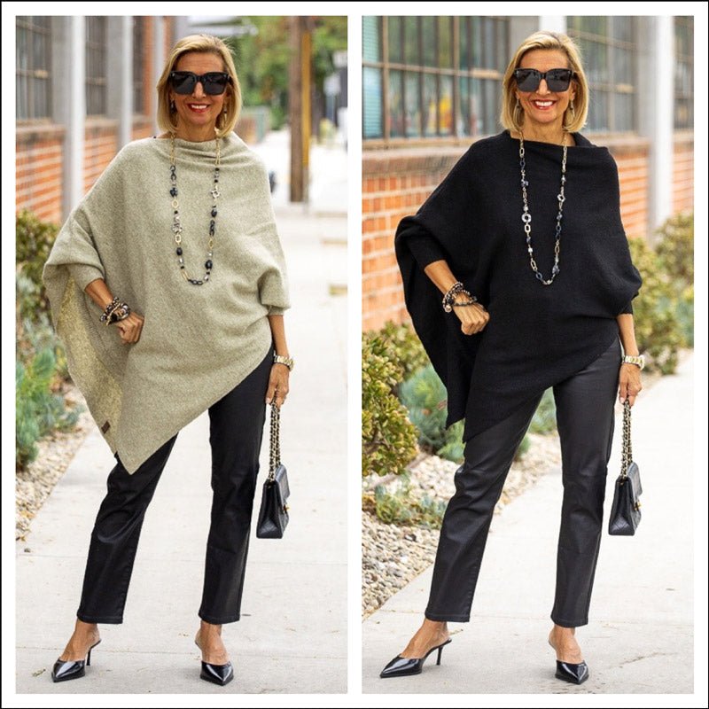 Restyling Our Stylish Sage And Black Ponchos With Sleeves - Just Style LA