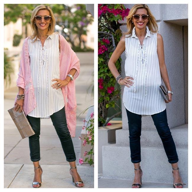 Tickled Pink In Our Stripe Lace Up Tunic - Just Style LA
