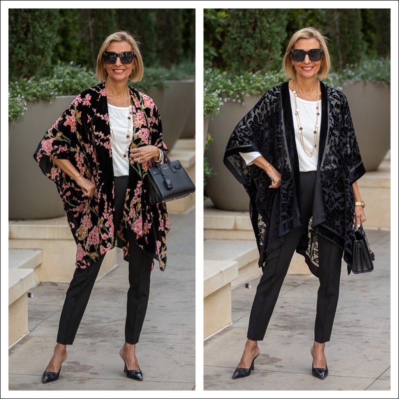 Two Beautiful Floral Velvet Burnout Kimonos For The Holiday - Just Style LA