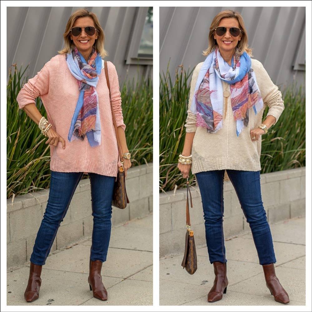 Two Beautiful Sweaters And A Fun Scarf - Just Style LA