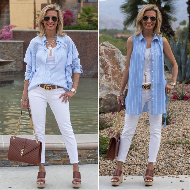 Wearing Our Blue And White Stripe Shirts In Palm Springs - Just Style LA