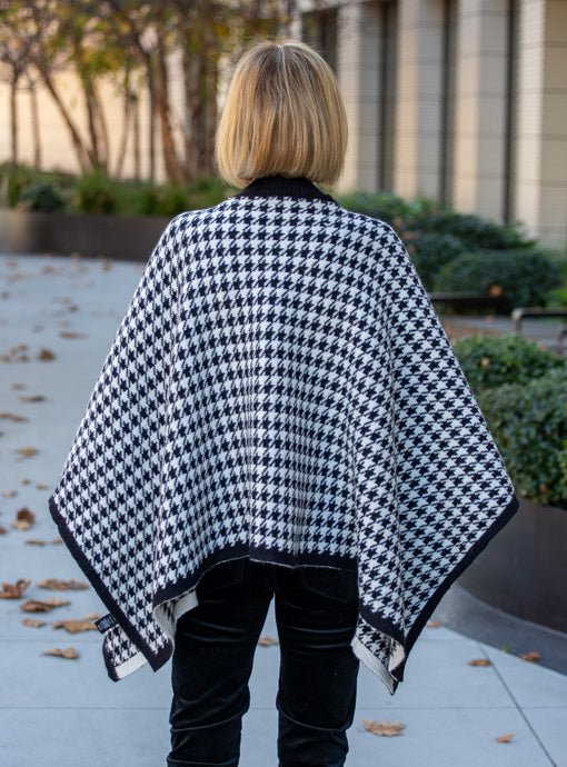 Black Ivory Houndstooth Knit Poncho - Just Style LA