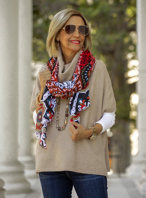 Black Multi Abstract Print Scarf Shawl - Just Style LA