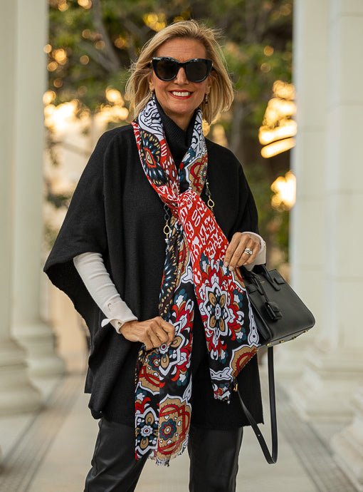 Black Multi Abstract Print Scarf Shawl - Just Style LA