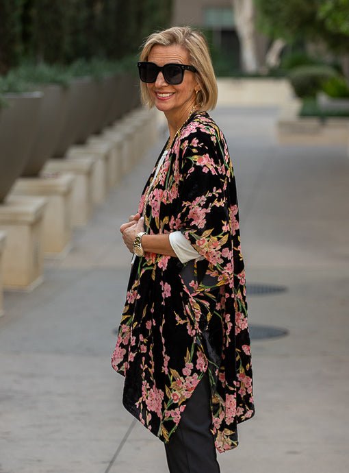 Black Pink Floral Velvet Burnout Kimono – Just Style LA