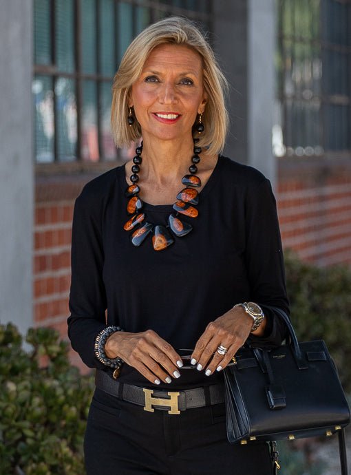 Black Rust Geometric Statement Necklace And Earring Set - Just Style LA