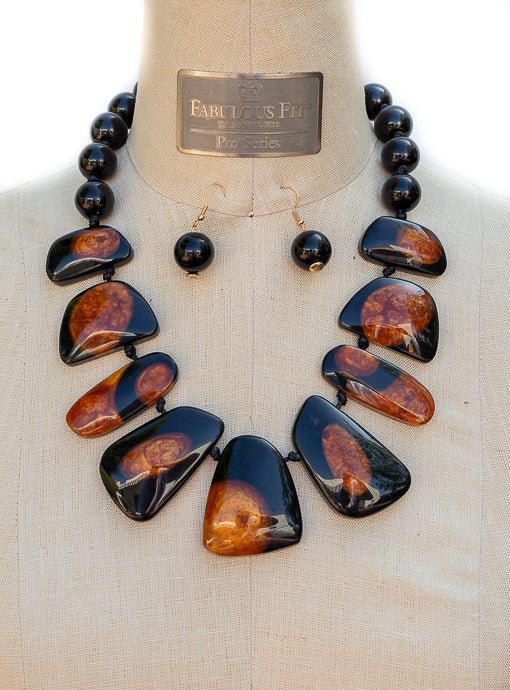 Black Rust Geometric Statement Necklace And Earring Set - Just Style LA