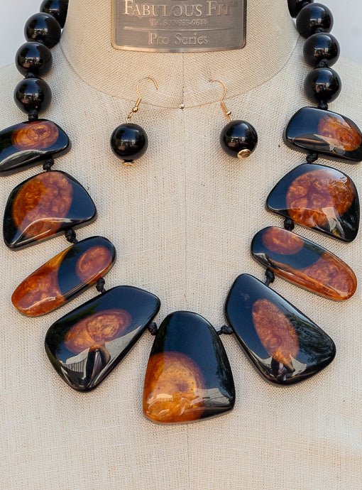 Black Rust Geometric Statement Necklace And Earring Set – Just