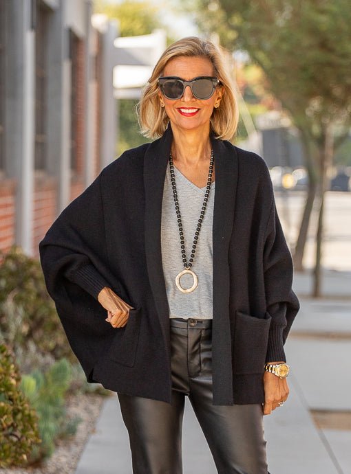 Black Short Shrug Cardigan With Pockets - Just Style LA