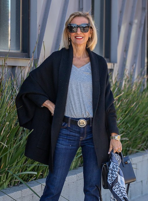 Black Shrug Cardigan With Pockets - Just Style LA