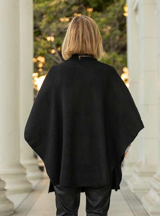 Black Turtleneck Knit Open Side Poncho - Just Style LA