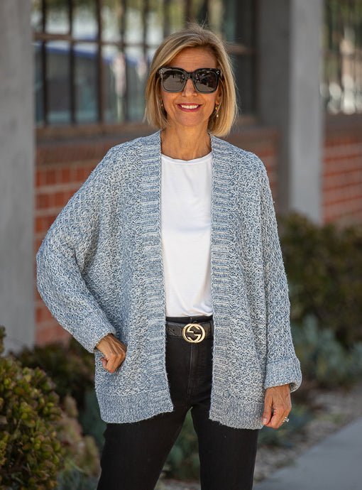 Blue Ivory Melange Yarn Textured Cardigan - Just Style LA