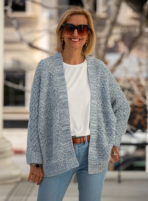 Blue Ivory Melange Yarn Textured Cardigan - Just Style LA