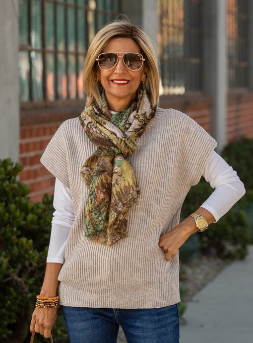 Brown Multi Floral Abstract Print Scarf Shawl - Just Style LA