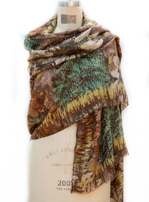 Brown Multi Floral Abstract Print Scarf Shawl - Just Style LA