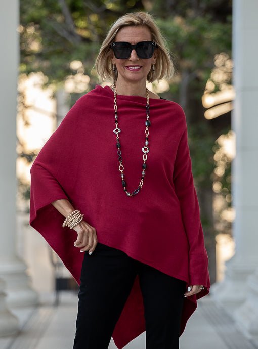 Burgundy Pull On Poncho - Just Style LA