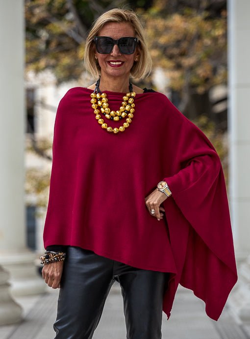 Burgundy Pull On Poncho - Just Style LA