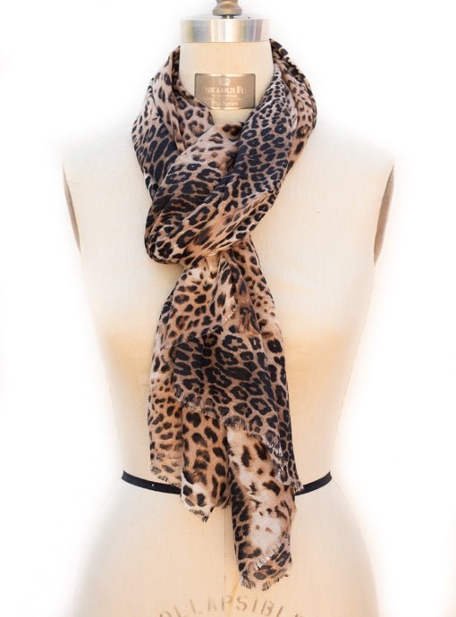 Camel Black Leopard Print Scarf Shawl - Just Style LA