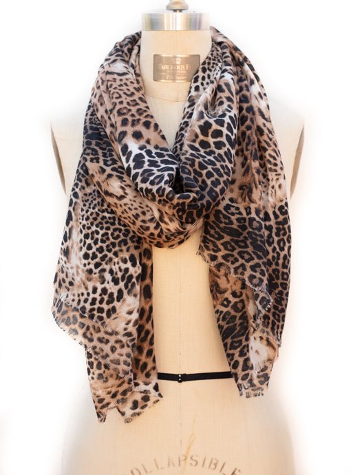 Camel Black Leopard Print Scarf Shawl - Just Style LA