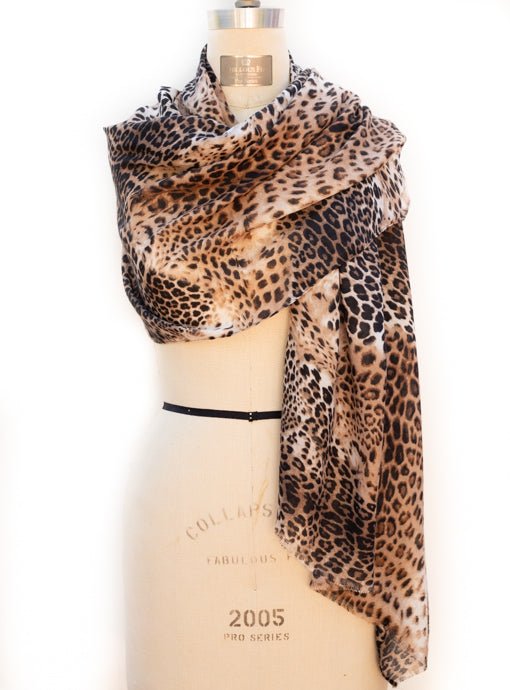 Camel Black Leopard Print Scarf Shawl - Just Style LA