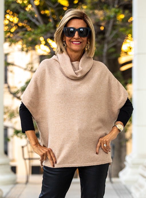 Camel Cowl Neck Knit Sweater Vest - Just Style LA