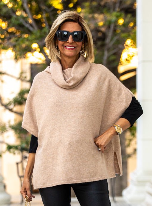 Camel Cowl Neck Knit Sweater Vest - Just Style LA
