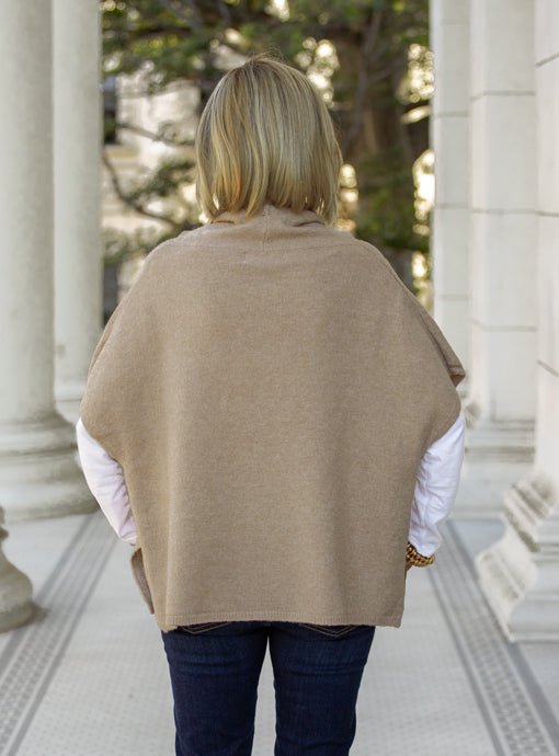 Camel Cowl Neck Knit Sweater Vest - Just Style LA