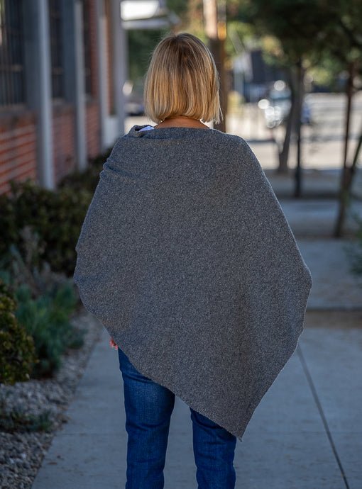 Charcoal Pull On Poncho With Sleeves - Just Style LA