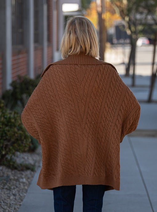 Chestnut Cable Knit Oversized Poncho Cardigan - Just Style LA