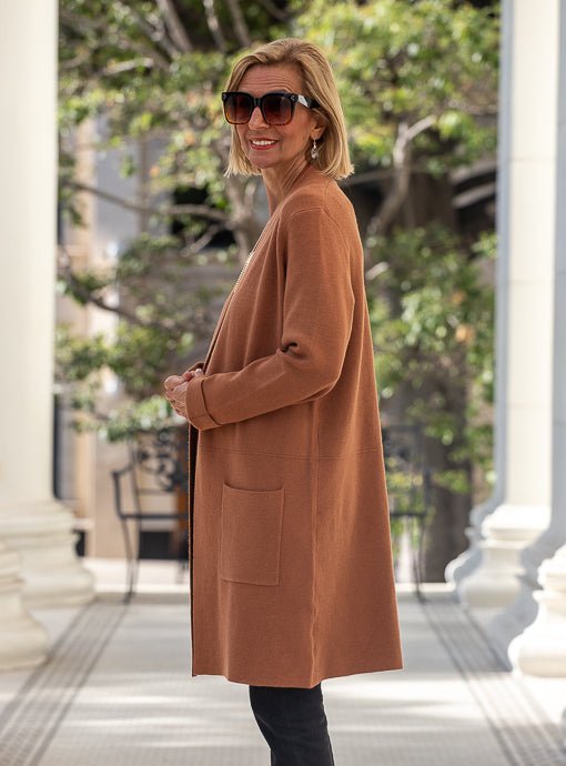 Cinnamon Long Cardigan With Pockets - Just Style LA