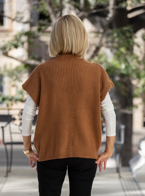 Cinnamon Mock Neck Ribbed Sweater Vest - Just Style LA