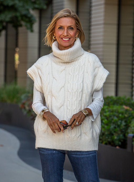 Cream Cowl Neck Cable Knit Sweater Vest - Just Style LA