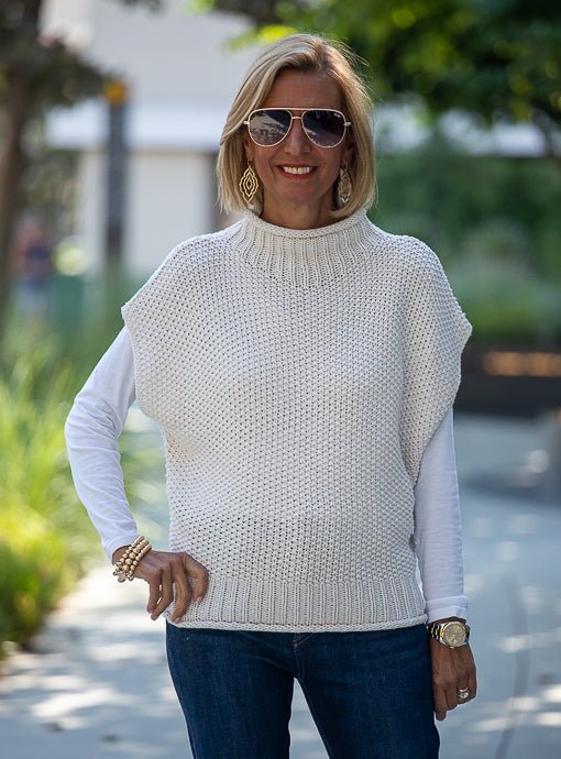 Cream Mock Neck Knit Sweater Vest - Just Style LA