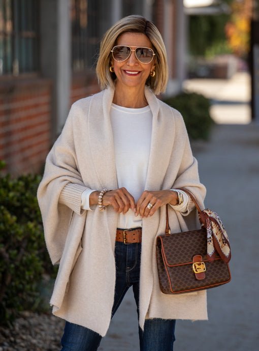 Cream Shrug Cardigan With Pockets - Just Style LA