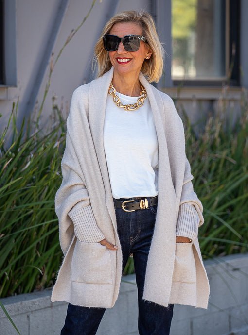 Cream Shrug Cardigan With Pockets - Just Style LA