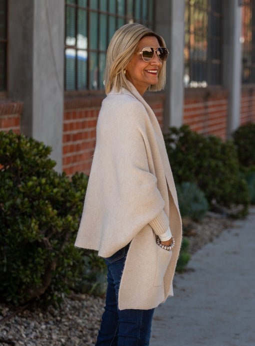 Cream Shrug Cardigan With Pockets - Just Style LA