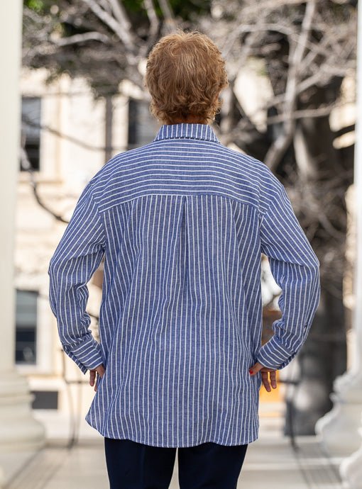 Denim Blue And White Stripe Shirt With One Pocket – Just Style LA