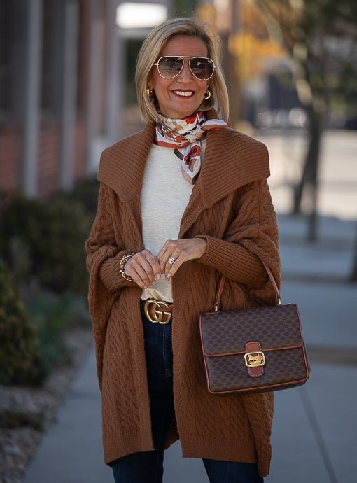 Earth Tones Floral Pattern Silky Neck Scarf - Just Style LA