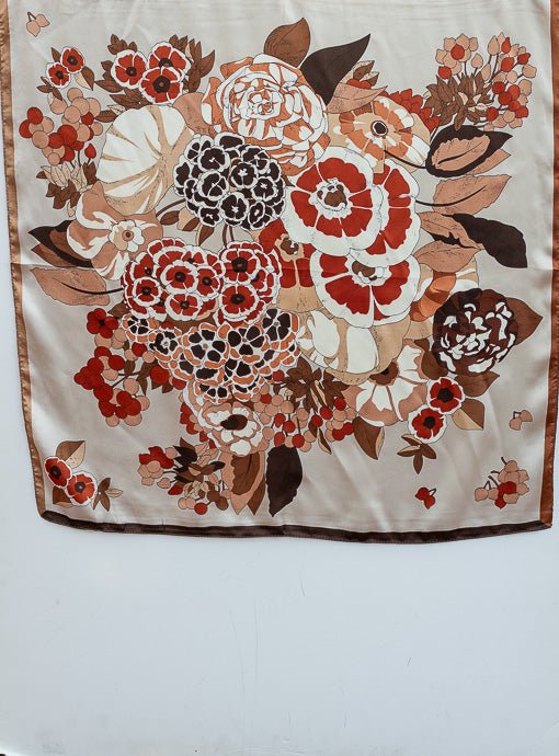 Earth Tones Floral Pattern Silky Neck Scarf - Just Style LA