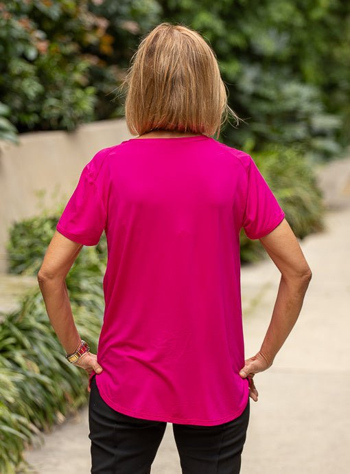 Fuchsia V Neck Short Sleeve Top - Just Style LA