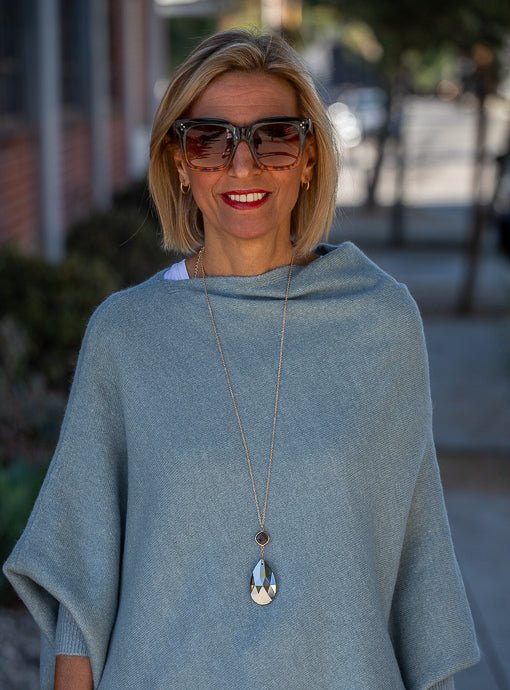 Gold Chain Necklace With Gray Crystal Teardrop Pendant - Just Style LA