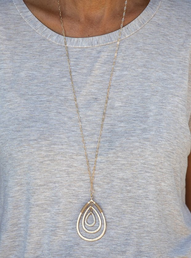 Gold Chain Necklace With Multi Tear Drop Pendant - Just Style LA