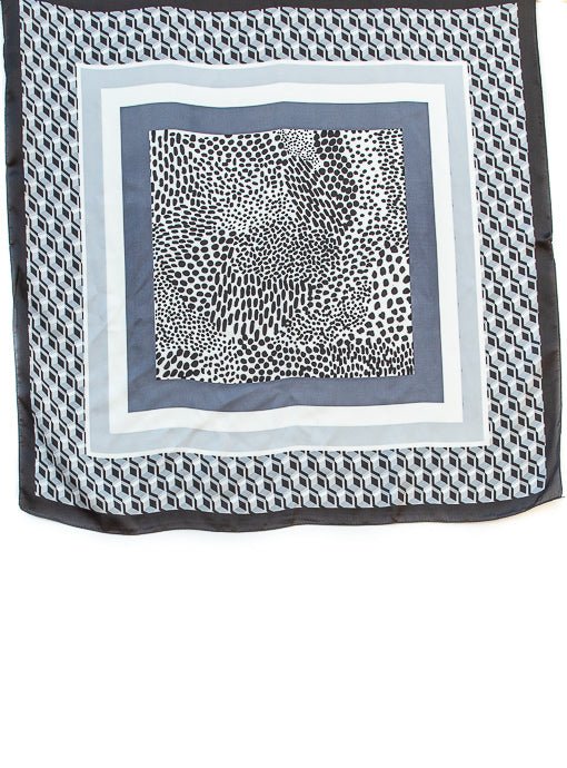 Gray Black Leopard And Geometric Print Silky Neck Scarf - Just Style LA