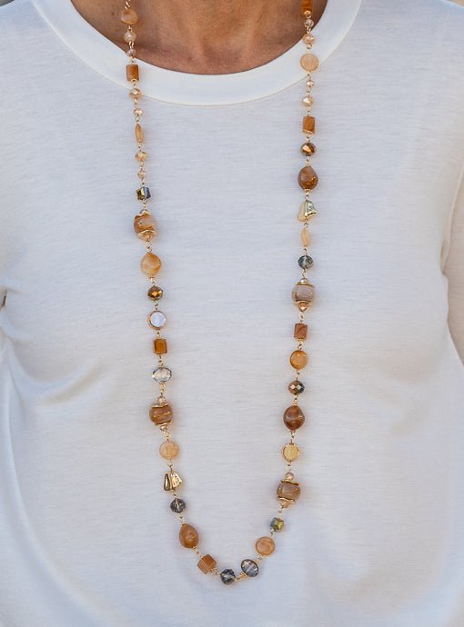 Iridescent Gold Multi Bead Necklace And Earring Set - Just Style LA