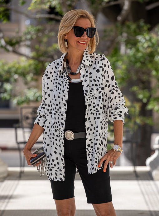 Ivory Black Leopard Print Silky Shirt - Just Style LA