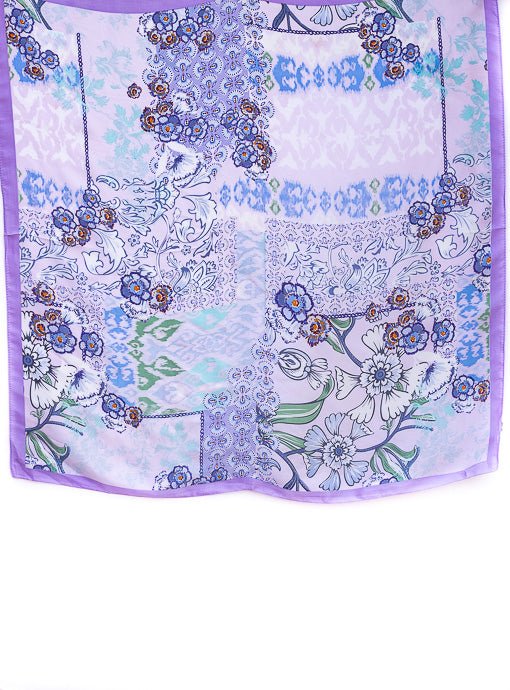 Lavender Multi Floral Print Silky Neck Scarf - Just Style LA